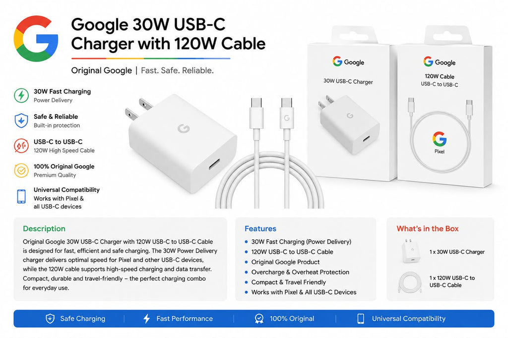 Google 30W USB-C Charger with 120W USB-C to USB-C Cable