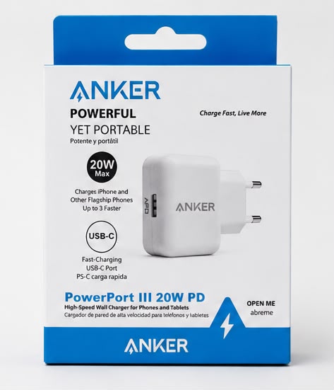 Anker PowerPort III 20W PD USB-C Fast Charger – White