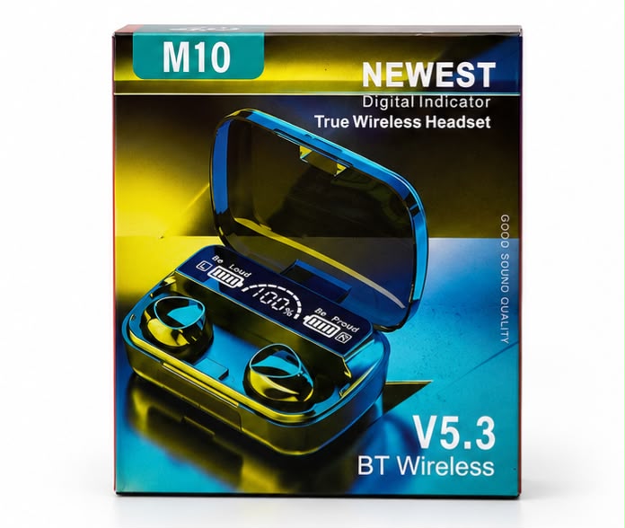 M10 TWS Wireless Earbuds V5.3 – Digital Display Bluetooth Earphones